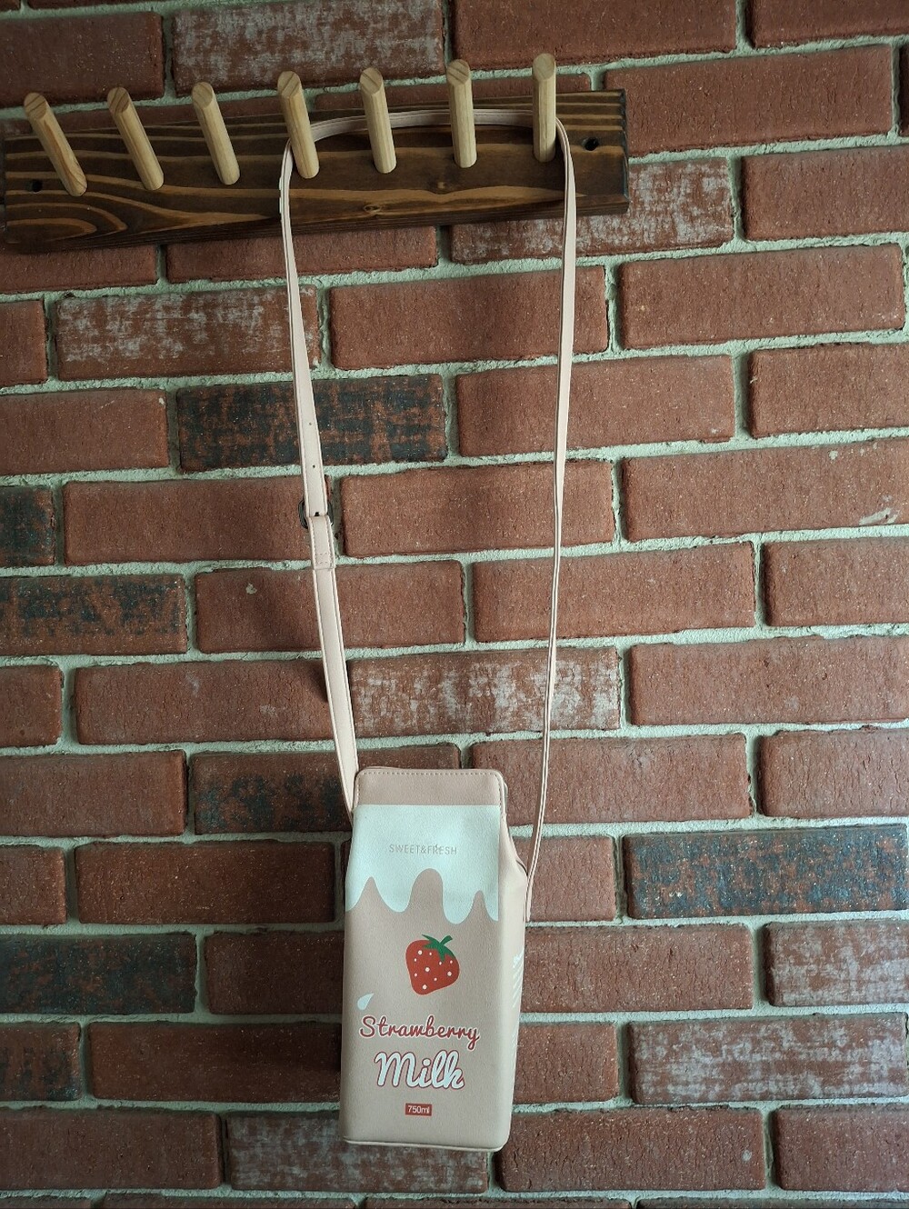Strawberry milk bag with strawberry graphic Design